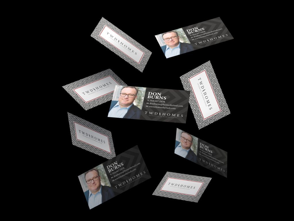 Mockup of business cards for the freshly rebranded TWD homes