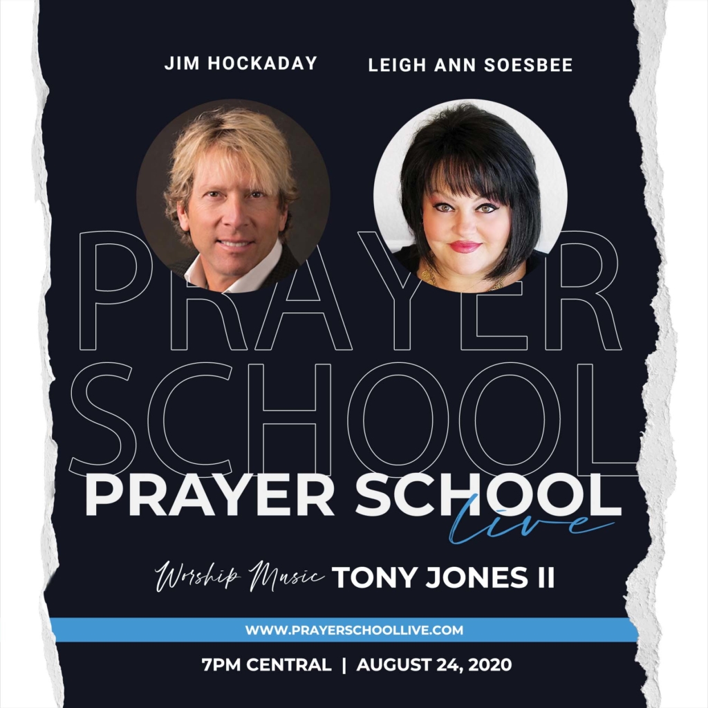 Social media graphic for Prayer School Live featuring Jim Hockaday and Leigh Ann Soesbee.